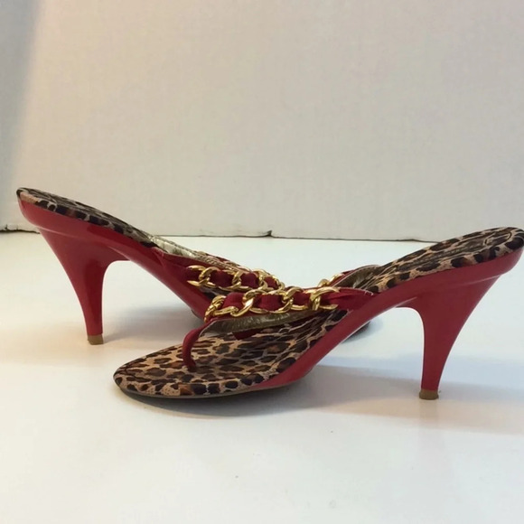 Delicious Red, Gold& Leopard Sandals with Red Sole - Picture 3 of 16